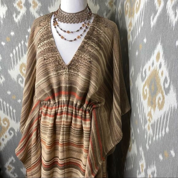 Ralph Lauren Vintage Knit Southwestern Beaded Indian Blanket Poncho Tunic - Picture 1 of 16